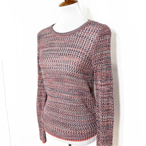 Joie Colorful Coral Crochet Open Knit Long Sleeve Pullover Sweater Top Small - Picture 4 of 10